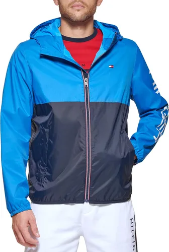 Vista 2 de Tommy Hilfiger Chaqueta de lluvia ligera activa resistente al agua con capucha para hombre