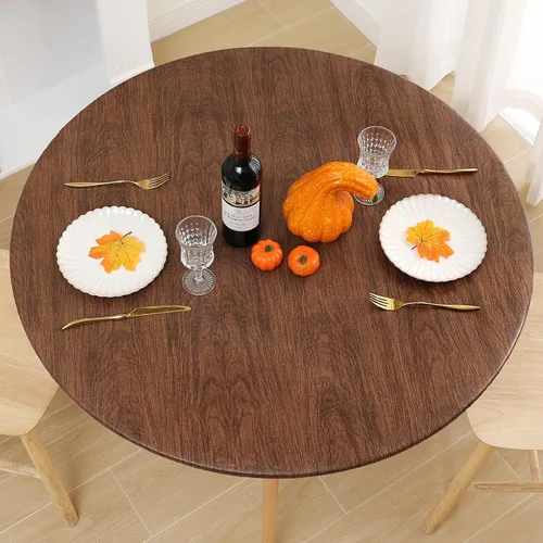 Vista 8 de Smiry Mantel redondo de pícnic, fundas de mesa elásticas impermeables para mesas de 36 a 44 pulgadas, manteles de vinilo con parte trasera