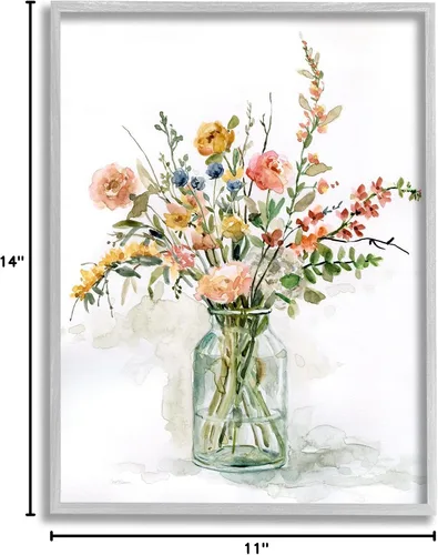 Vista 9 de Stupell Industries 'Ramo floral de rosas de prado rural' Arte Giclée enmarcado Granja Gris (Texturado)