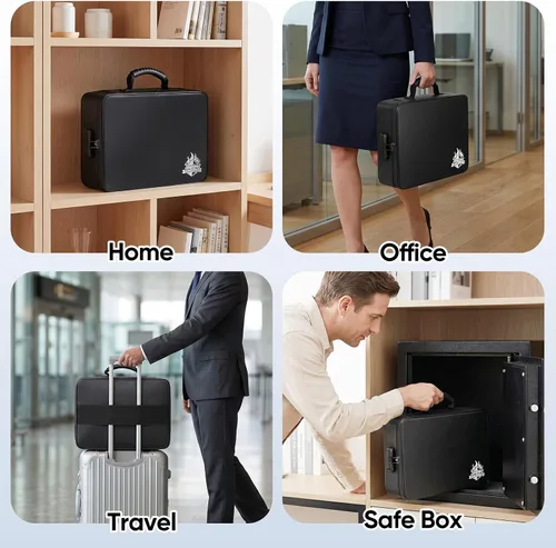 Vista 9 de BALEINE Caja de Documentos Ignífuga con Cerradura, Bolsa de Documentos Ignífuga Portátil Impermeable Cajas de Archivos Ignífugas para Documentos