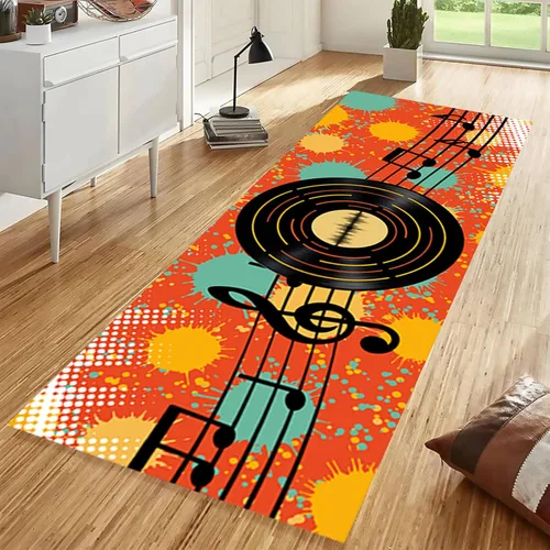Vista 8 de Alfombra antideslizante de 1.3 x 7 pies, diseño de piano, para amantes de la música, color negro y blanco, alfombra de pasillo para sala de estar
