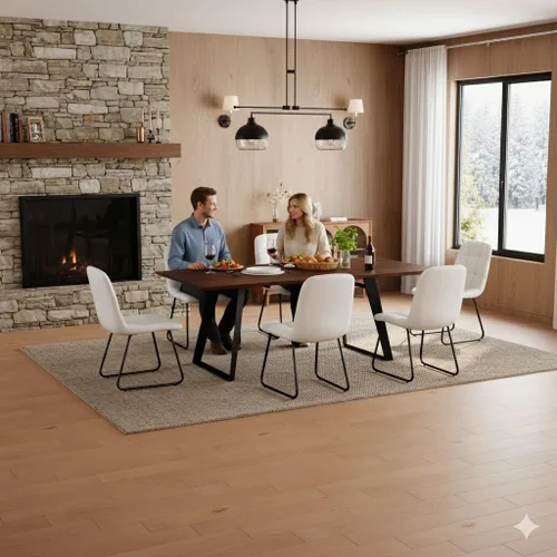 Vista 18 de ZckyCine Mesa de Comedor Moderna de Mediados de Siglo y Sillas para 4 Rectangular de Madera Expandible que Ahorra Espacio Multifuncional Marrón