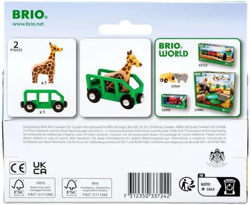 Vista 3 de BRIO World - 33724 Juego de jirafa y vagón Accesorio imaginativo de tren de juguete para niños Madera certificada FSC Diseñado para niños