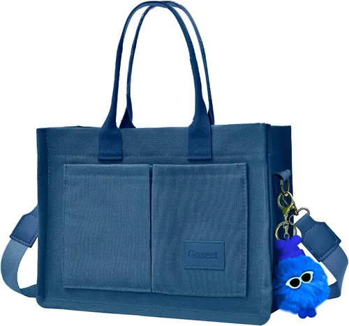 Vista 13 de Bolso de lona para mujer con bolsillos, bolso cruzado para portátil de trabajo, bolso de hombro para todo lo demás, bolso de lona para todos