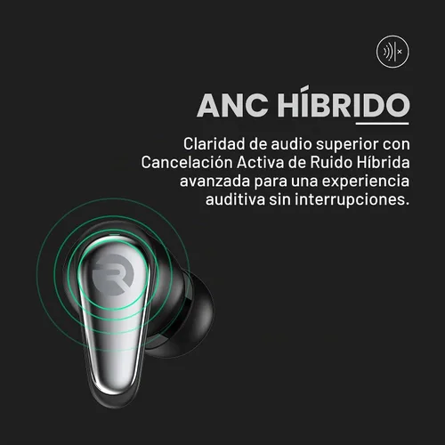 Vista 3 de Raycon Pro Earbuds inalámbricos Bluetooth + 6 micrófonos con cancelación activa de ruido híbrida, auriculares resistentes al sudor y al agua Negro