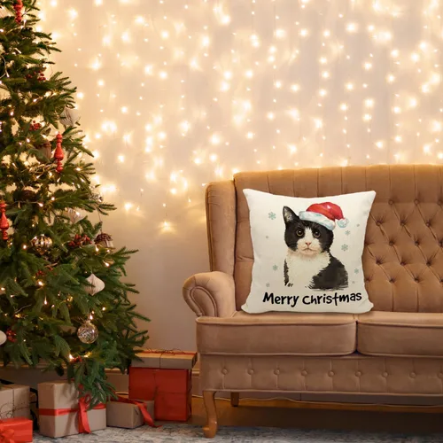 Vista 2 de Mancheng-zi Fundas de almohada de gato de Navidad de 18 x 18 pulgadas, almohada de gato, fundas de almohada de gato, funda de almohada de gato