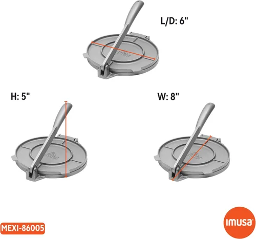 Vista 15 de IMUSA USA MEXI-86005 - Prensa de tortilla de aluminio fácil de usar de 6 pulgadas, plateado, gris Roti maker, ideal para panes planos caseros