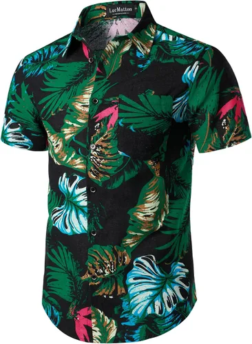 Vista 2 de LucMatton Conjunto de 2 piezas de verano para hombre, casual, algodón, lino, estampado, trajes de vacaciones con bolsillos
