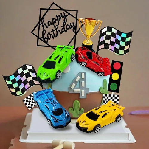 Vista 4 de Decoración de Pastel de Coche de Carreras Decoración Superior de Pastel de Coche de Carreras Decoraciones de Pastel de Cumpleaños de Coche