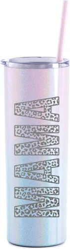 Vista 11 de The Crafty Engineer Vaso MAMA con estampado de leopardo negro mate, grabado con láser, vaso aislado de 20 onzas listo para viajar con popote