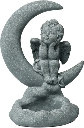 Vista 8 de livelyfish Estatua de ángel guardián, pequeña figura de querubín rezando, alas de arenisca, escultura de ángel para acuario, hogar, pecera