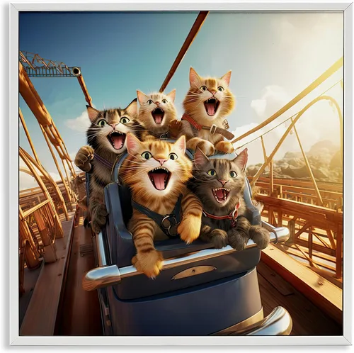 Vista 32 de Stupell Industries Gatos en el cine 3D Giclée enmarcado gris diseño de arte por Lund Roeser Enmarcado en blanco