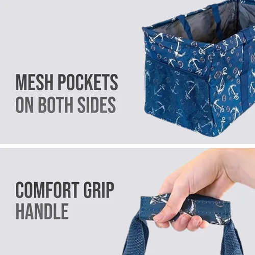 Vista 8 de Bolsa de utilidad extragrande Lucazzi - Cesta de lona rectangular plegable reutilizable con marco de alambre con dos bolsillos exteriores