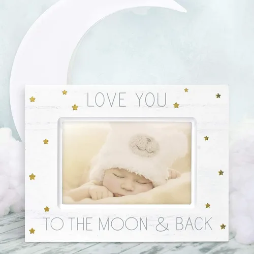Vista 3 de Malden International Designs Baby Memories Love You To - Marco de fotos de madera con detalles de lámina dorada, 4 x 6 pulgadas, color blanco