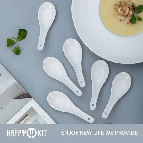 Vista 7 de HAPPY KIT Cucharas de sopa, 6 cucharas de sopa de cerámica de Permium de 5.3 pulgadas, cucharas de ramen asiáticas adecuadas para Corelle Pho Miso