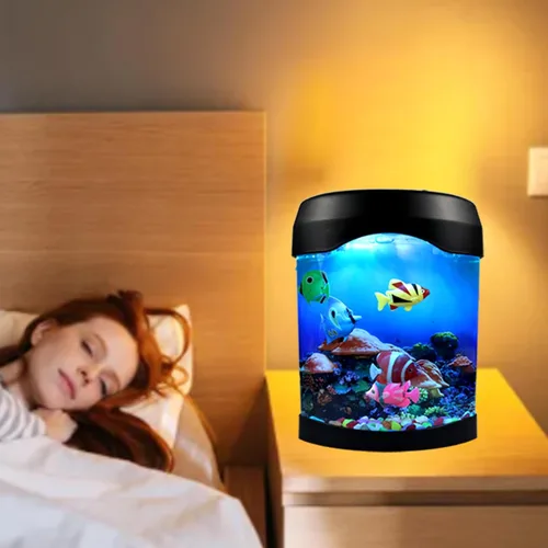 Vista 3 de Toycol Lámpara de pescado falso, escritorio realista nocturno, luz de estado de ánimo eléctrica, tanque de luz LED con 6 cambios de color y 5 peces
