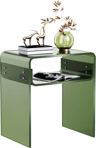 Vista 13 de Mesa auxiliar de acrílico transparente de 2 niveles Mesa de noche para sala de estar, dormitorio, decoración del hogar (Negro)
