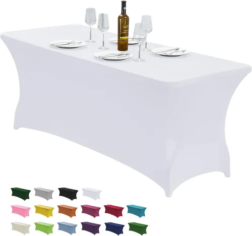 Vista 23 de CWK - Funda de mesa de elastano elástica impermeable de 4 pies para mesas rectangulares - Mantel elástico ajustable para mesas plegables, tela