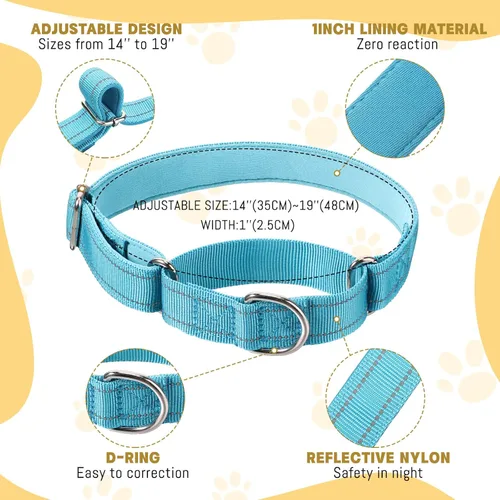Vista 2 de 12 piezas de collares Martingale para perros medianos, collar reflectante para perros con hebilla de metal duradera ajustable de nylon