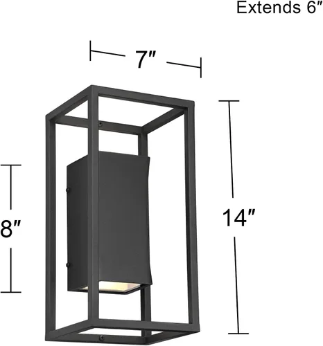 Vista 4 de Possini Euro Design Kell - Moderna lámpara de pared para exteriores, con textura, color negro, regulable, LED de 14 pulgadas, difusor de vidrio