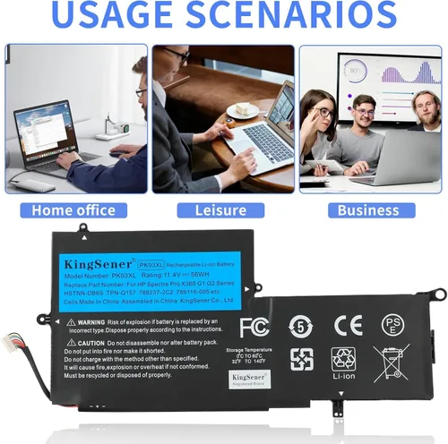 Vista 4 de Batería portátil de 56 Wh para HP Spectre X360 13 - PK03XL 11.4V