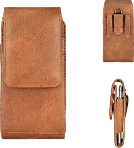 Vista 8 de Funda de cuero para iPhone 17 Pro, Samsung, Motorola, Xiaomi, funda de protección Huawei, funda de protección para teléfono con hebilla de cinturón