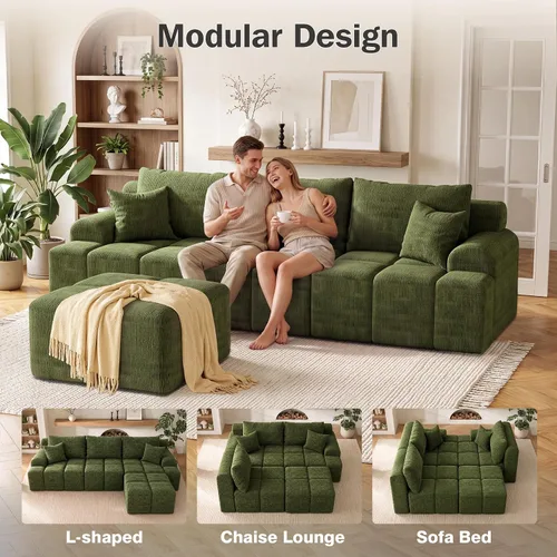 Vista 6 de Vipbear 120" Oversized Modular Sectional Sofa, Boneless Couch for Living Room, L Shape Deep Seat Sofa with Ottoman, Throw Pillows, Comfy Chenille