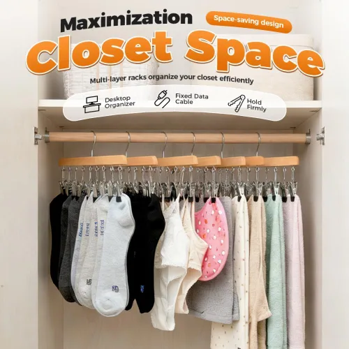 Vista 4 de Organizador de leggings para armario, perchas para pantalones con 10 clips, gancho de almacenamiento para ropa y sombreros, organizador colgante