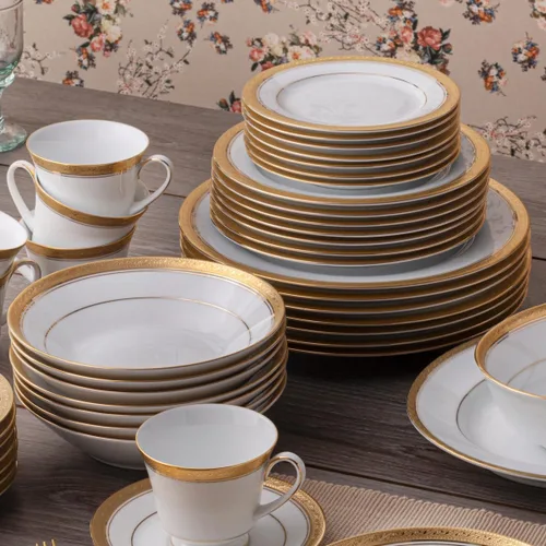 Vista 6 de Noritake Crestwood Gold - Juego de 50 piezas, servicio para 8 pulgadas, color blanco