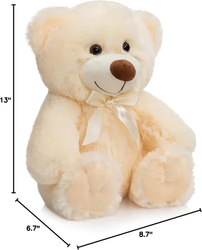 Vista 9 de Oso de peluche súper color, juguete de peluche para niños, novia, familia, felicitaciones, baby shower, cumpleaños, beige, 14 pulgadas
