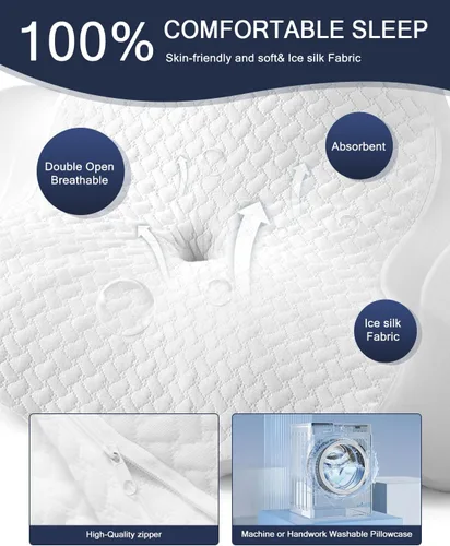 Vista 7 de Almohada cervical para el cuello y almohada de lectura para dormir y leer, almohada ortopédica ergonómica de espuma viscoelástica, soporte