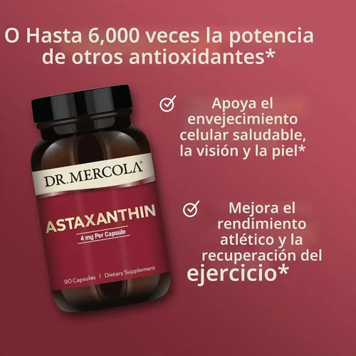 Vista 4 de Dr Mercola Astaxantina 4 mg, 90 porciones (90 cápsulas), sin OMG, sin soja, sin gluten