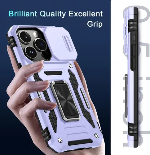Vista 344 de DEERLAMN Funda para iPhone Xs Max con funda deslizante para cámara + protector de pantalla, soporte giratorio de anillo de grado militar a prueba