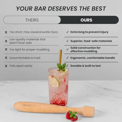 Vista 6 de A Bar Above Muddler negro para cócteles – Muddler de cóctel de 12 pulgadas de largo perfecto para triturar frutas, prensar cubos de menta y azúcar