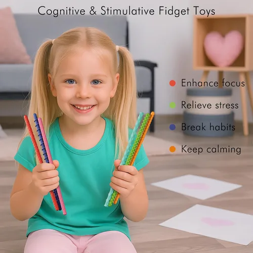 Vista 3 de Juguetes sensoriales fidget para niños y adultos, 12 piezas de palos fidget flexibles para estrés, ansiedad, autismo, TDAH, para calmarse, viajes