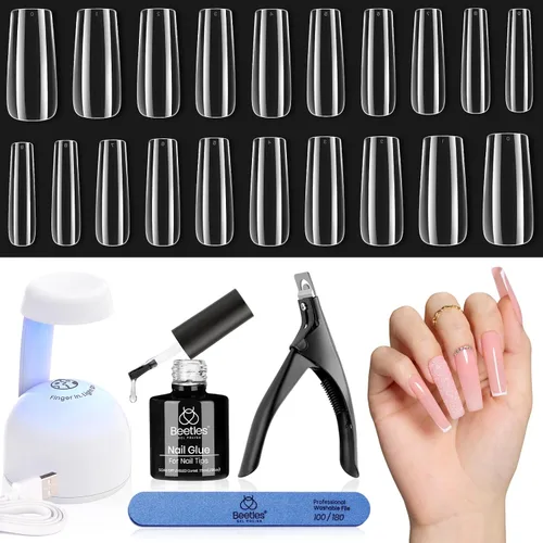 Vista 17 de Beetles - Kit de uñas de gel de almendra, 500 piezas, punta de gel de fácil extensión, forma de almendra corta, juego de extensión de pegamento