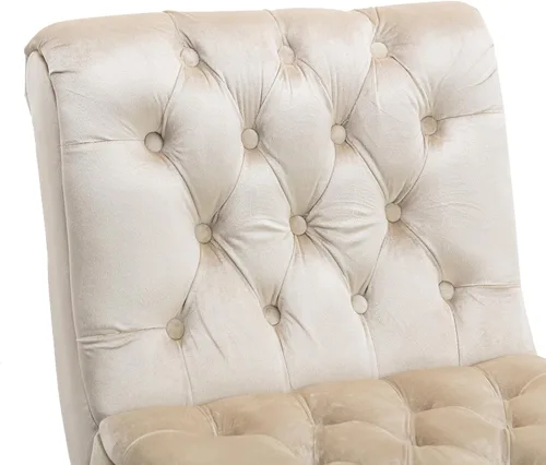 Vista 6 de Modern Velvet Armless Accent Living Room Chair,Upholstered Fabric Button Comfortable Leisure Chair with Wooden Legs for Bedroom,Office (Beige Velvet)