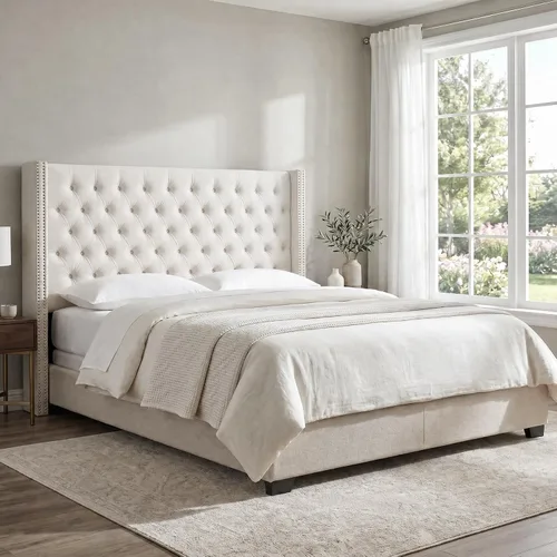 Vista 6 de Madison Park Cabecera tapizada Queen Wingback, con acolchado de esponja de alta densidad, cabecera de altura ajustable, fácil montaje, terciopelo