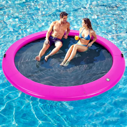 Vista 18 de Muelle flotante inflable redondo de 6 a 12 pies, anillo de flotador Sunchill, hamaca de agua para broncear flotadores de piscina con tela tejida