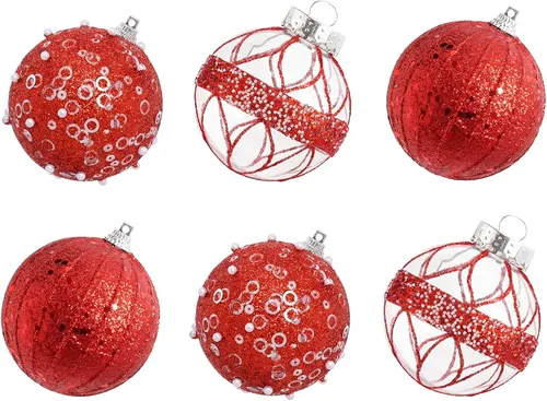 Vista 9 de XmasExp - Juego de adornos de bola de Navidad, 2.76 pulgadas, grandes, inastillables, transparentes, con brillantina, decoración de árbol de Beige