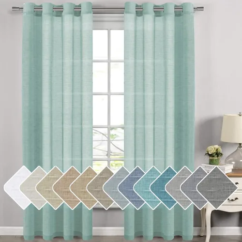 Vista 156 de H.VERSAILTEX Cortinas de lino de mezcla natural para sala de estar/cortinas de lino semitransparentes reductoras de luz de 54 pulgadas de largo