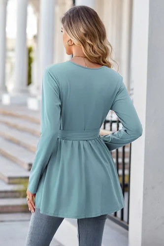 Vista 5 de OUGES Túnicas de maternidad para mujer, camisas de manga larga, cuello en V, ropa de maternidad de enfermería, blusa casual de embarazo