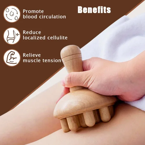 Vista 4 de Masajeador de madera con forma de hongo Herramienta de masaje manual de terapia de madera, anticelulitis, maderoterapia, drenaje linfático, alivio