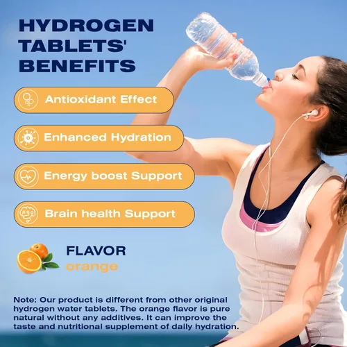 Vista 2 de Tabletas de agua de hidrógeno – H2 tabletas de hidrógeno molecular para agua potable, 8 ppm con magnesio, sabor naranja, 60 unidades, electrolitos