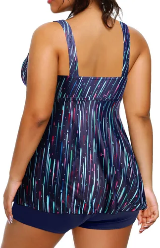 Vista 2 de Daci Traje de baño tankini de talla grande para mujer, traje de baño fluido con control de abdomen corto de dos piezas