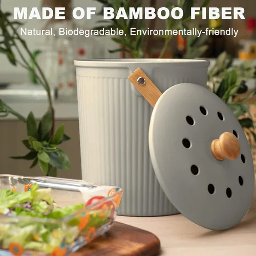 Vista 3 de Cubo de Compost para Cocina, LALASTAR Cubo de Compost de Encimera con Tapa, Hecho de Fibra de Bambú Sostenible, Cubo de Compost Interior Inodoro, 1