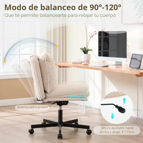 Vista 9 de Fizzin Cross - Silla cruzada de espuma viscoelástica sin brazos con ruedas para oficina en casa, color beige