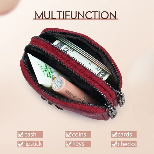 Vista 2 de imeetu Monedero de cuero para mujer, pequeña cartera con 2 bolsillos con cierre de cremallera