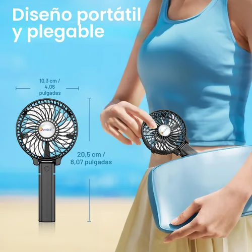 Vista 6 de VersionTECH. Ventilador de mano portátil, potente+durable+4000mAh+plegable 180°, mini ventiladores de mesa con USB recargable funciona