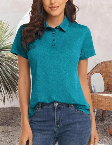 Vista 2 de Women's Golf Polo Shirts Moisture Wicking Short Sleeve Casual Collared 4-Button T-Shirts